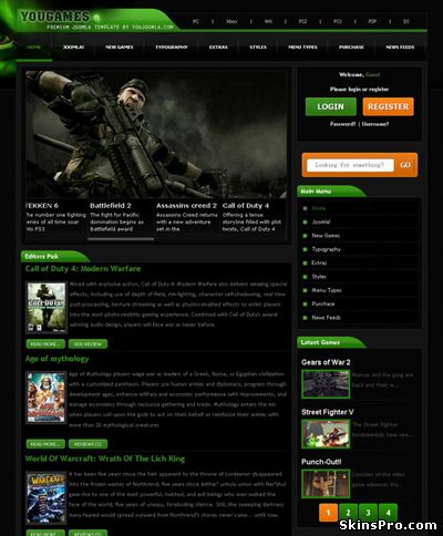 Шаблон сайта об играх на Joomla